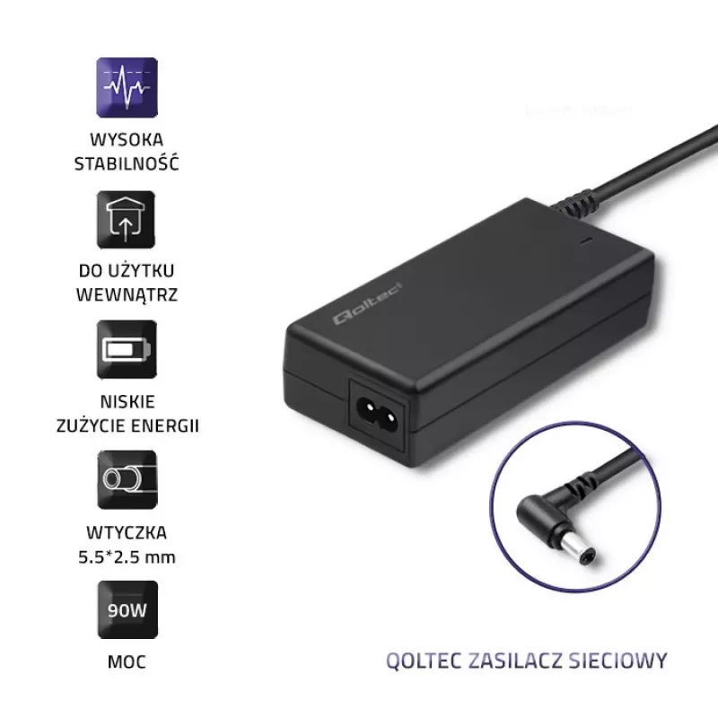 Pieslēgvietas maiņstrāvas adapteris klēpjdatoram Qoltec IBM Lenovo 90W 20V 4,74A 5,5x2,5 50099