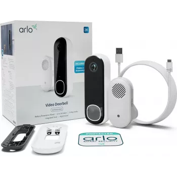 Video durvju zvans Arlo Essential 2K Chime 180° skata lauks vadu un bezvadu