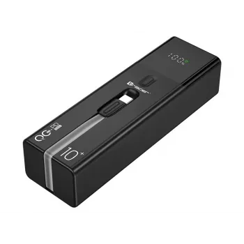 Pārnēsājams ārējais akumulators TRACER Quant 10000 mAh Li-Ion, PD & QC3.0, 3 pieslēgvietas (2×USB-C, 1×USB-A), 100W, melns