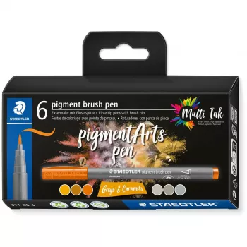 Brush Pen Staedtler Pigment Arts pelēkas & Caramels 6 gab.