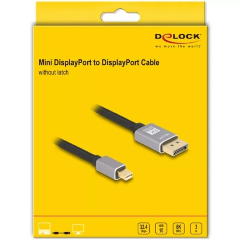 Delock - DisplayPort kabelis - Mini DisplayPort (vīrišķais) uz DisplayPort (vīrišķais) - DisplayPort 1.4 - 3,0 m - Atbalsta 8K 60 Hz - Melns, Pelēks (81093)