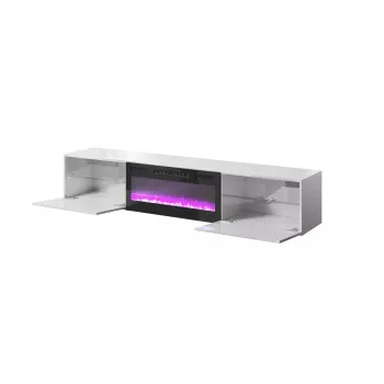 TV skapītis Cama Meble SLIDE 200K ar elektrisko kamīnu 200x40x37 cm spīdīgi balts