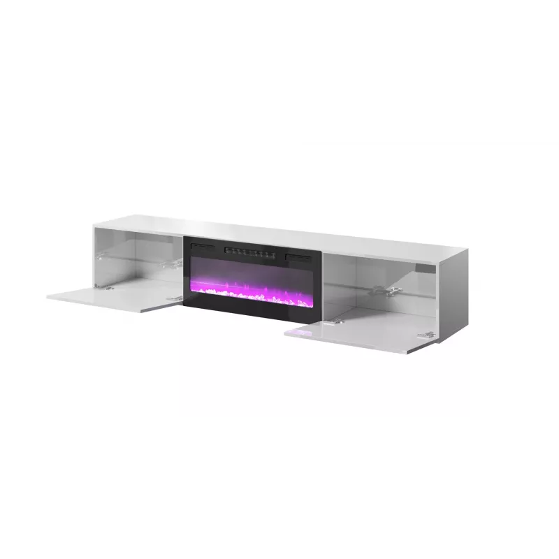 TV skapītis Cama Meble SLIDE 200K ar elektrisko kamīnu 200x40x37 cm spīdīgi balts