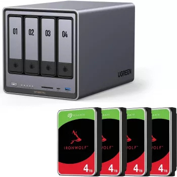 NAS korpuss UGREEN DXP4800 Plus ar 16 TB (4×4 TB) SATA diskdziņiem, 4 nodalījumu RAID atbalsts