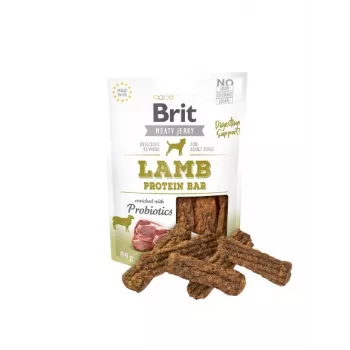 Suņu našķi Brit Jerky Snack Lamb 80 g — bez cukura, pieaugušiem suņiem, maisiņš