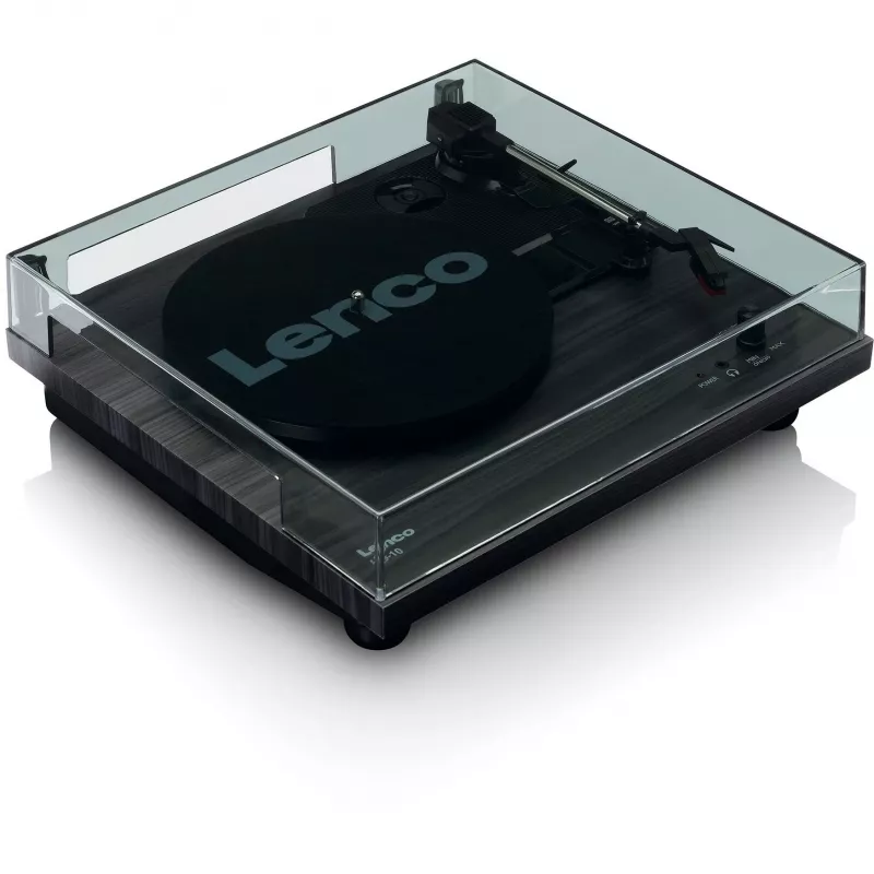 Siksnas piedziņas audio atskaņotājs Lenco LS-10, melns, ar iebūvētiem skaļruņiem, 33/45 RPM, RCA izeja, austiņu ligzda