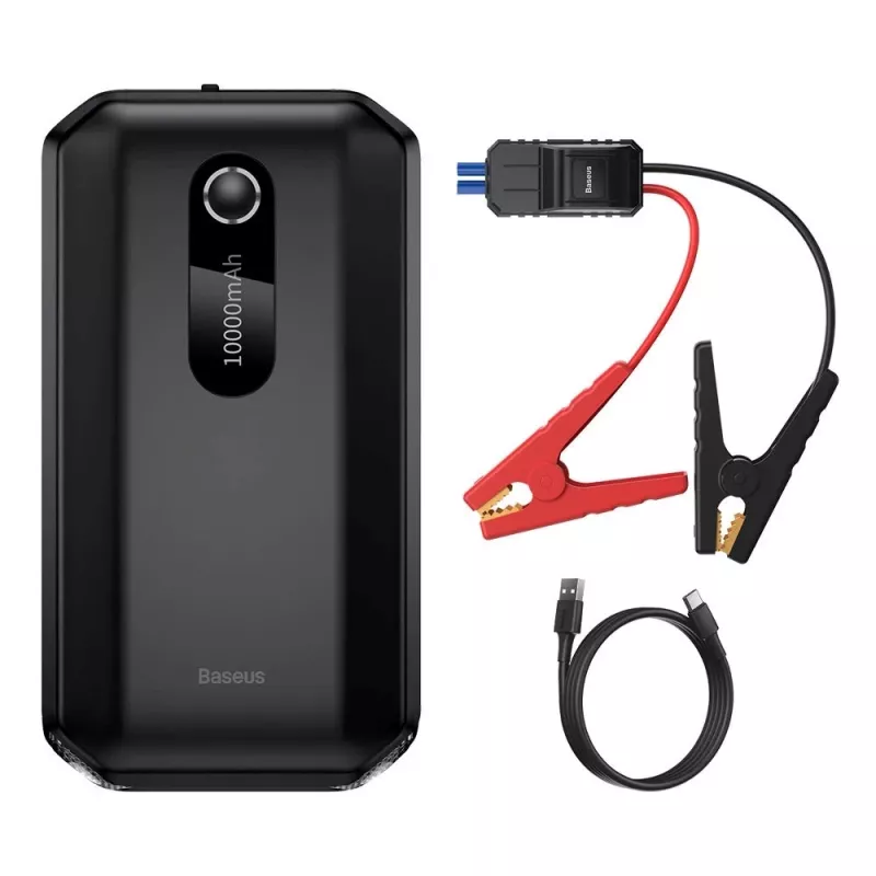 Baseus BS-CH001 - iedarbināšanas ierīce, pastiprinātājs 10000 mAh 12V (1000 A / 500 A) + krokodilsavienojumi (melns)