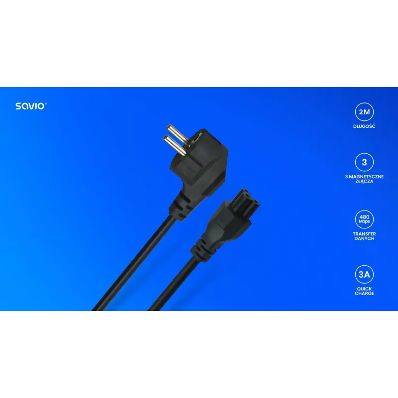 Strāvas kabelis Savio Strom IEC 60320 C5 CEE 7/7 3m Melns C5 savienotājs Tips C