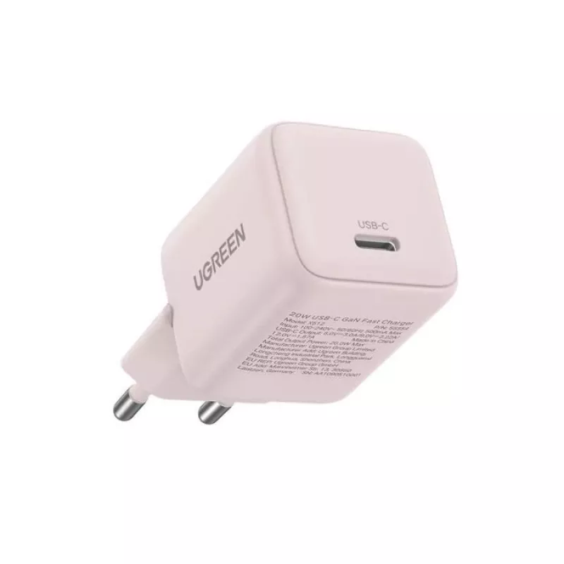 Strāvas adapteris UGREEN X512 20W USB-C PD ātrā uzlāde, rozā, 100–240 V ieeja, 1× USB-C