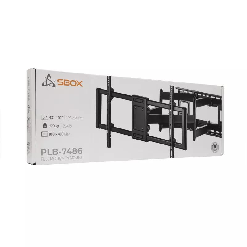 Sbox PLB-7486 grozāms un noliecams televizora sienas stiprinājums, 43–100 collas, līdz 120 kg, VESA 800x400