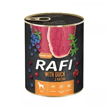 Mitrā suņu barība dolina noteci Rafi Dog ar pīli, mellenēm & dzērvenēm 800 g, olbaltumvielas 9%, tauki 7%, mitrums 78%