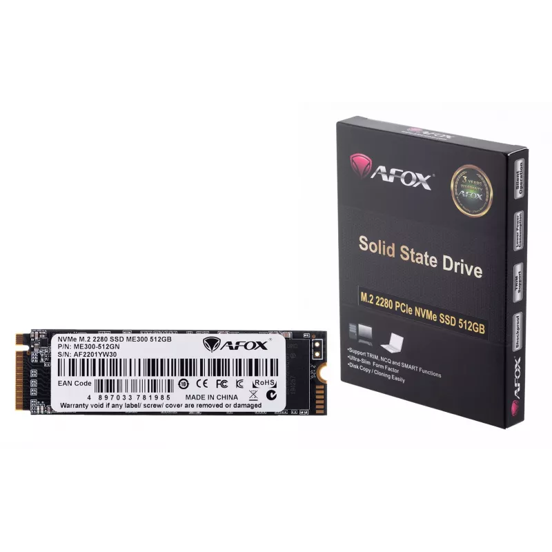 SSD M.2 AFOX ME300-512GN 512 GB PCIe NVMe TLC, lasīšana 2000 MB/s, rakstīšana 1600 MB/s
