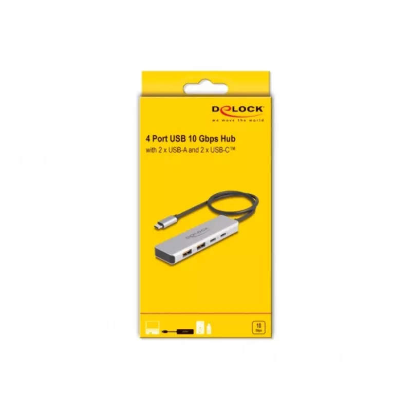 DeLOCK USB centrmezgls USB Type-C 10 Gbps 2x Type-A 2x Type-C 35 cm kabelis