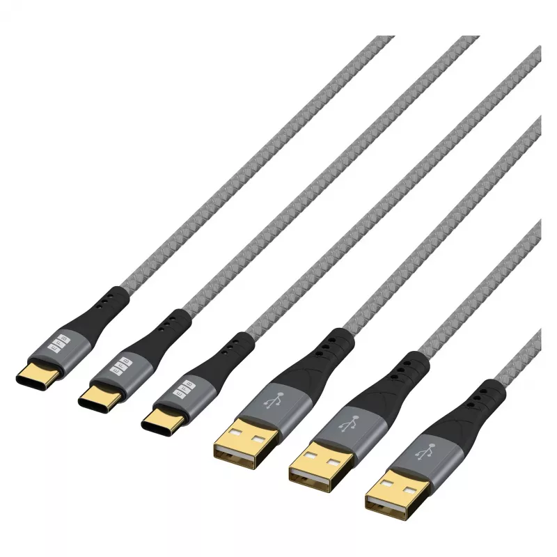 EFB Elektronik USB-A uz USB-C kabeļu komplekts 60W QC 3A 3x2m - digitāls/dati (USB-AC-00008)