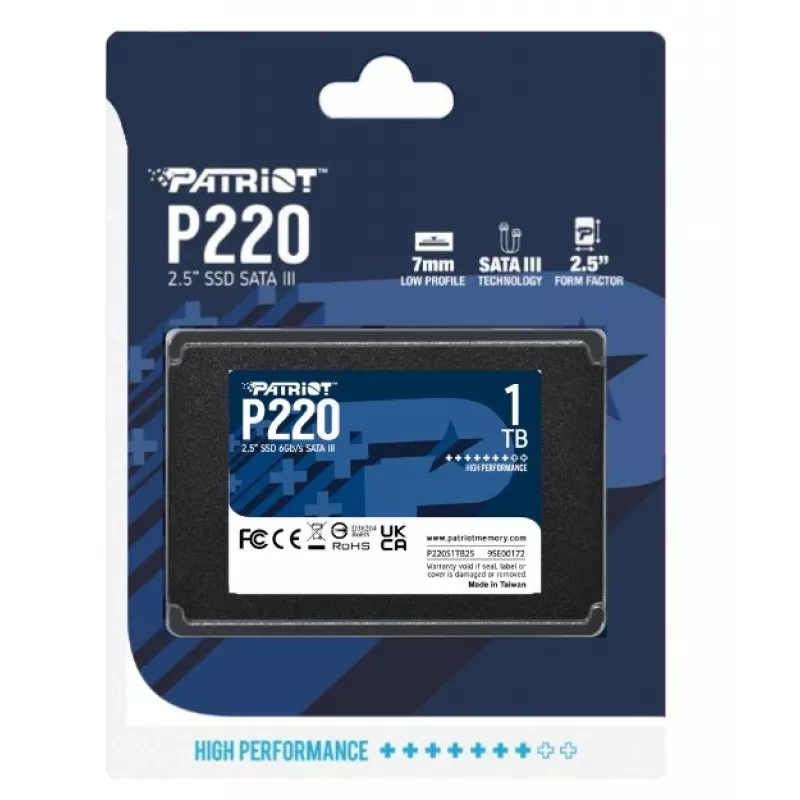 2.5 collu SATA III SSD PATRIOT P220 1 TB — 550/500 MB/s, 50k IOPS, 7 mm