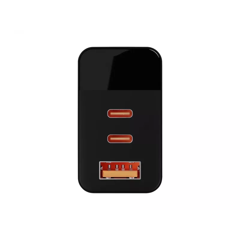 LCD sienas lādētājs USB ligzda + USB-Cx2 PD 65W GAN melns jaudas mērītājs