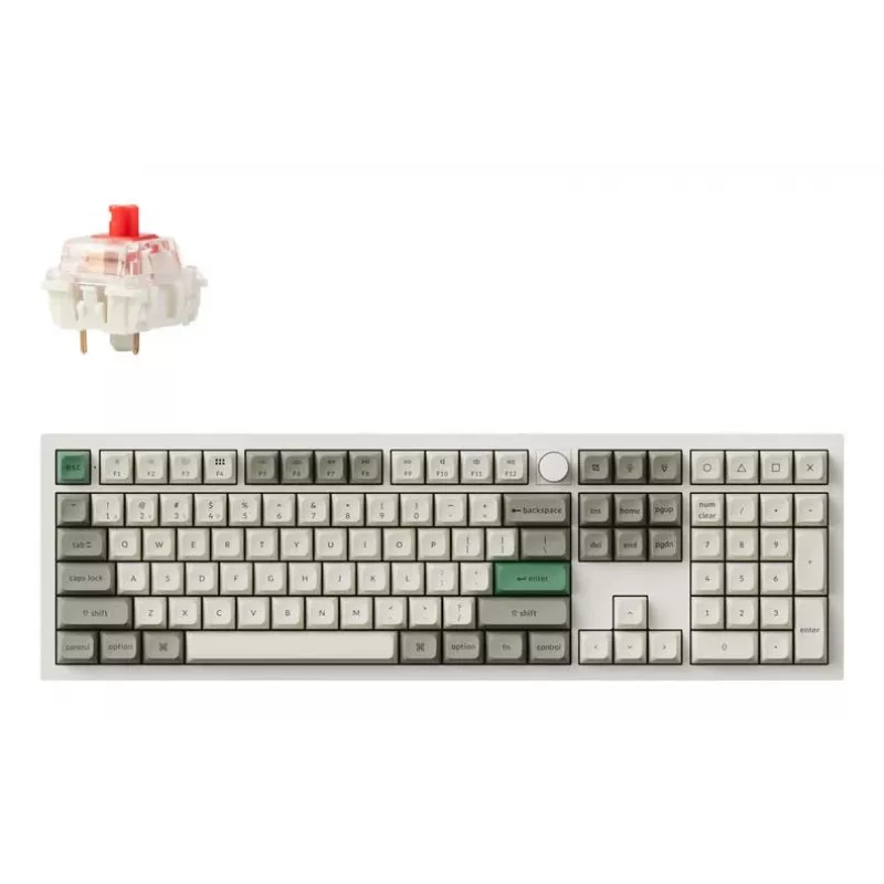 Pilna izmēra mehāniskā tastatūra Keychron Q6 Max — sarkanie slēdži, balts korpuss