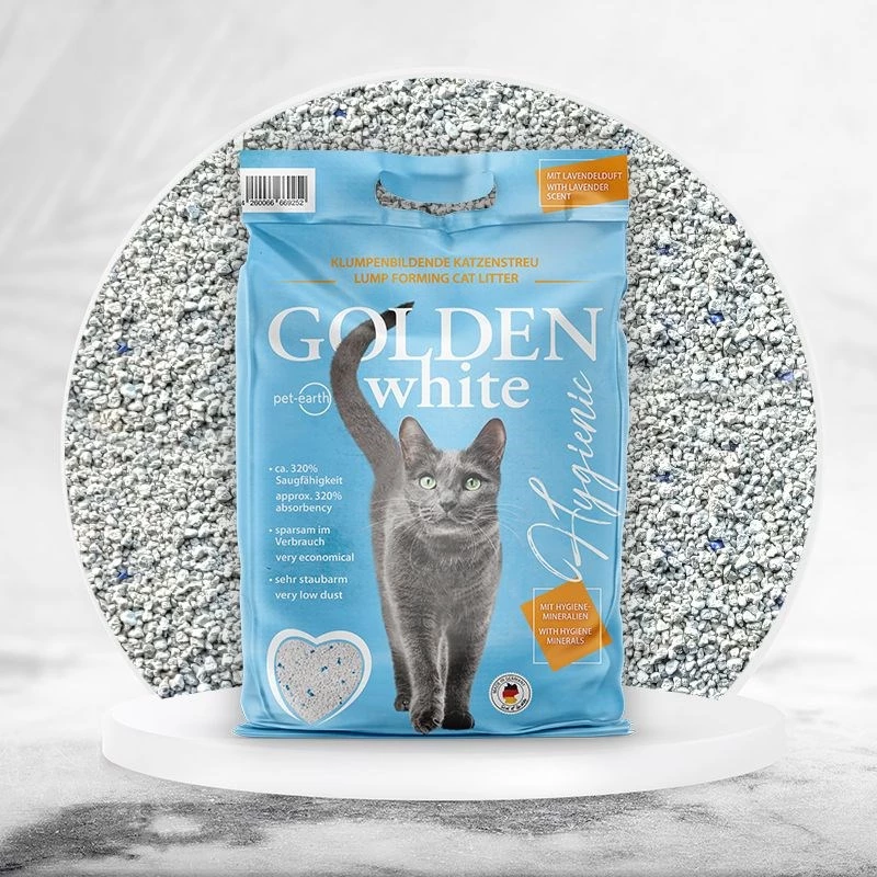 Salipstošs bentonīta kaķu smilšu Golden pelēka 7 kg, lavandas smarža, bez putekļiem, nelīpošs