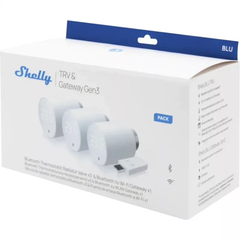 Shelly BLU TRV iekštelpu termostats, balts, rotācijas vadība, -20 līdz 60°C