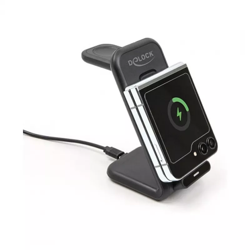 DELOCK 66941 Bezvadu lādētājs 3-in-1 viedtālrunim viedpulkstenim austiņām USB Type-C 15 W Iekštelpu melns
