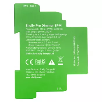 Shelly Pro Dimmer 1 DIN sliedes viedais slēdzis, 1 kanāla