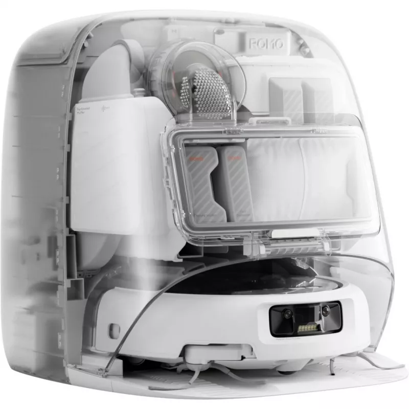 Putekļu sūcējs robots un mitrā slota DJI ROMO P (Ūdens tvertnes versija) — Pelēks/Balts, 0,26 L putekļu, 4 L tīra ūdens / 3,2 L netīra ūdens, 5000 mAh baterija