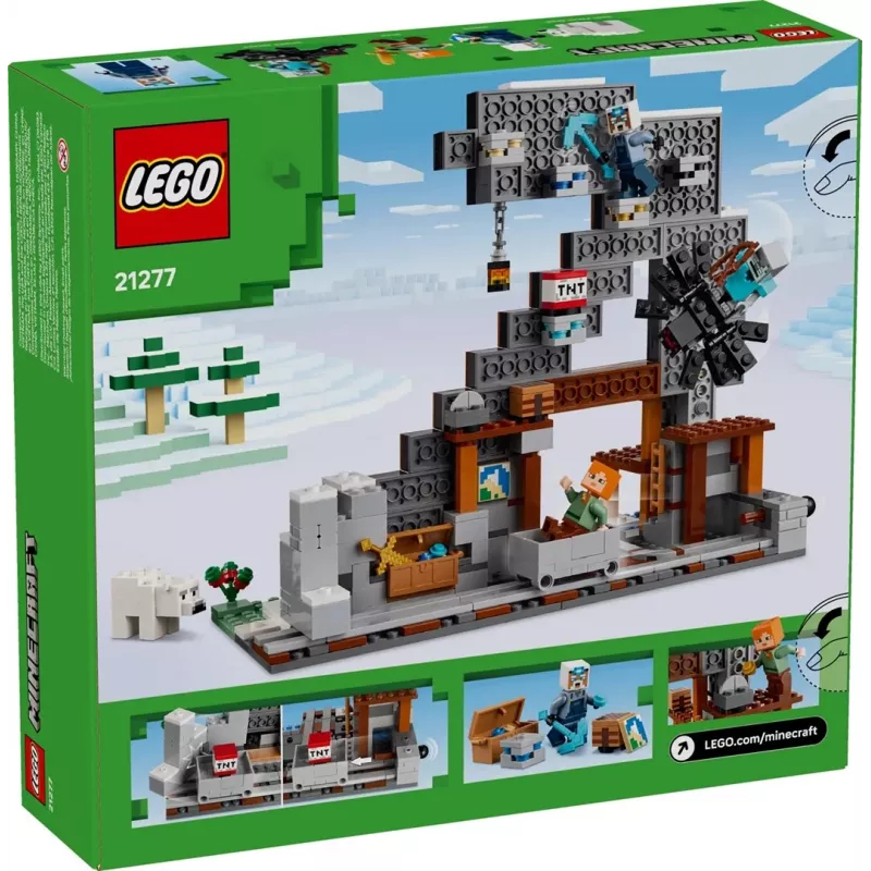 Konstruktors LEGO Minecraft The Pickaxe Mine komplekts 21277 — 530 gab., 3 minifigūras, vecumam 8+