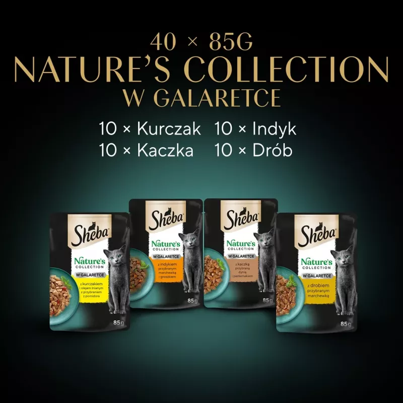 SHEBA Nature's Collection mājputnu garšu želejā - mitrā kaķu barība - 40 x 85g