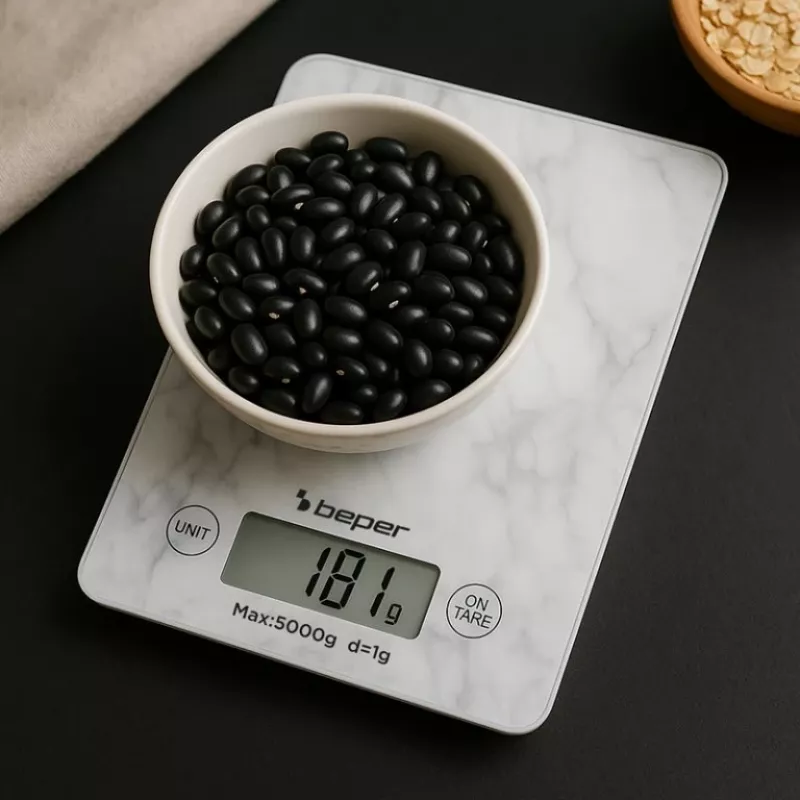 Virtuves svari Beper P102BIL004 - digitālie, 5 kg, 1 g, balts marmors