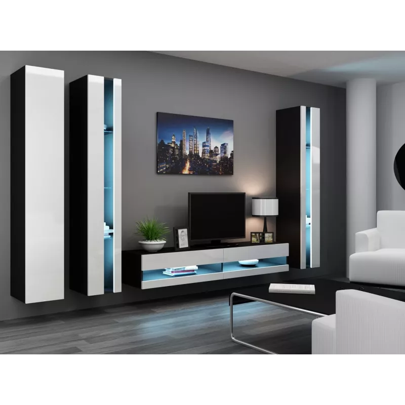 TV statīvs cama meble VIGO NEW 30/180/40, 1800×400×300 mm, melna virsma, skaidu plātņu rāmis