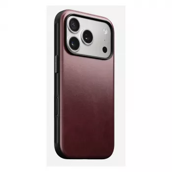 Mobilā telefona vāciņš Nomad Modern Leather vāciņš iPhone 17 Pro, āda + TPU + PC, piemērots 16 cm (6,3 collu) ekrānam, bordo