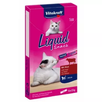 VITAKRAFT Cat Liquid-Snack ar liellopu gaļu - kaķu gardumi - 6 x 15 g