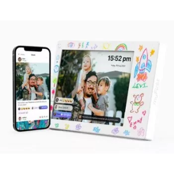 Digitālais foto rāmis InLine myFirst Doodle 9 collas (22,9 cm) IPS skārienekrāns Wi‑Fi 32 GB iekšējā atmiņa, 1 GB RAM, USB‑C, MicroSD atbalsts — Balts