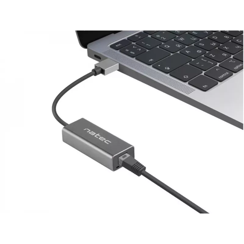 USB centrālmezgls NATEC Cricket USB 3.2 Gen 1 Type-A ar RJ-45 Ethernet 1000 Mbit/s, alumīnija korpuss, melns