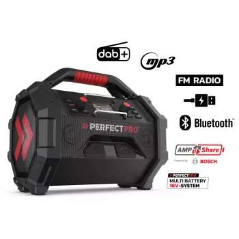 Pārnēsājamais celtniecības radio PerfectPro ROCKTAGON 18V — ar baterijām darbināms darba vietas radio