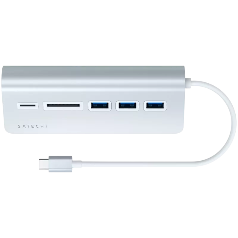 Satechi Type-C Alumīnija USB centrmezgls un karšu lasītājs, Sudraba, ST-TCHCRS