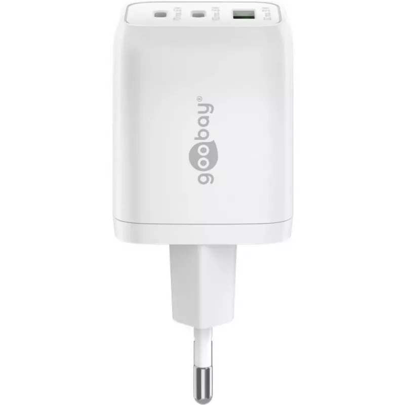 USB-C ātrais lādētājs Nano, PD, GaN, 65 W (balts, 1x USB-A, 2x USB-C PD, Charge 3.0)