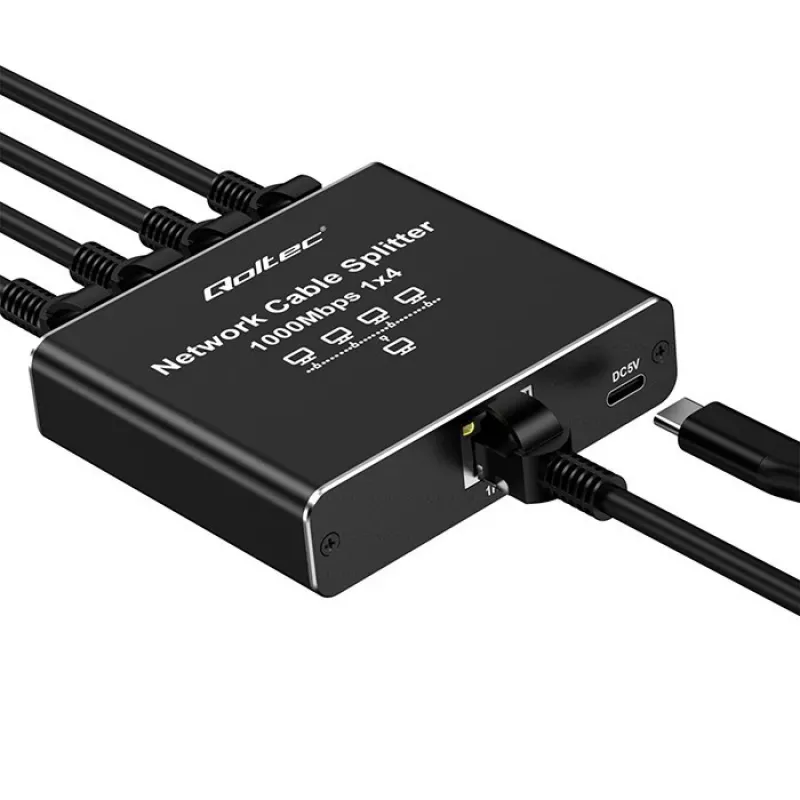 Ethernet mini slēdzis QOLTEC 52293 1x4 RJ45, 1-ieeja 4-izejas nepārvaldāms tīkla sadalītājs