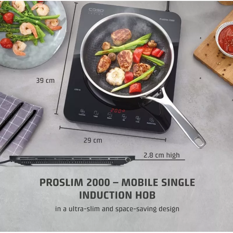 Caso ProSlim 2000 2236 Mobilā vienas plīts indukcijas virsma, Stikls, Skārienjutīga, Melna
