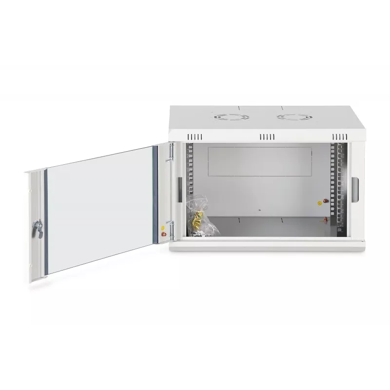 Pie sienas stiprināms 19 collu statīva skapis DIGITUS Dynamic‑N DN-37100, 7U, 600x450 mm (PxG), IP20, gaiši pelēks, neizjaukts