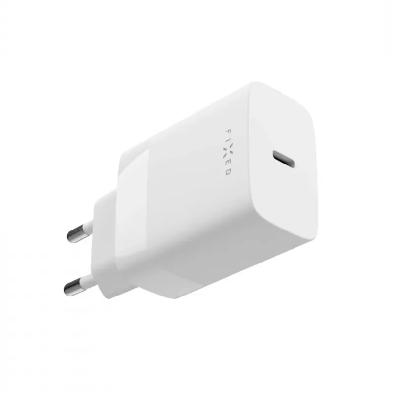 USB-C ceļojumu lādētājs FIXED FIXC30N-C-WH — 30 W kompakts USB-C strāvas adapteris, vienas pieslēgvietas ātrā uzlāde