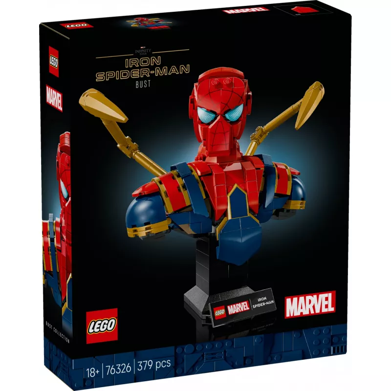 LEGO Marvel kolekcionējamais krūšutēls Dzelzs Zirnekļcilvēks 76326, 379 detaļas, 18+ vitrīnas modelis, 170×200×110 mm