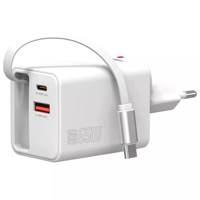 Iekštelpu USB-C/USB-A ātrais lādētājs 4smarts 541065 — Universāls AC 100–240V, Max 20V, 0,7 m kabelis, balts