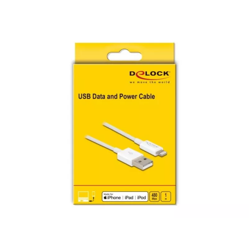 USB datu un strāvas kabelis DeLOCK 83000 iPhone iPad iPod ierīcēm, balts, 1 m