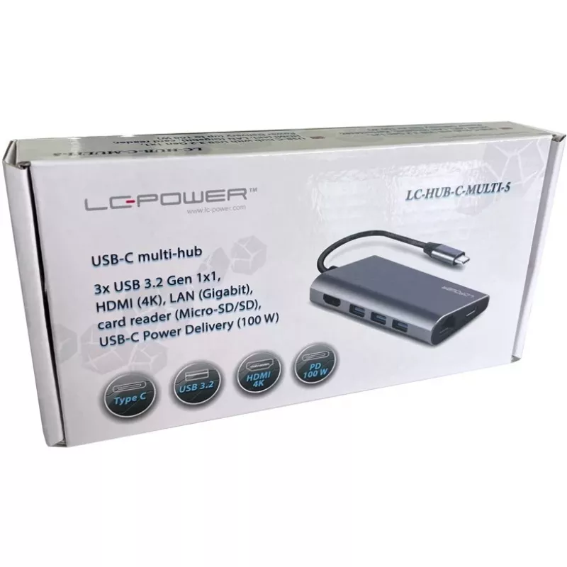 Klēpjdatora dokstacija LC-Power LC-HUB-C-MULTI-5 USB 3.2 Gen 1 Type-C vadu