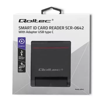 ID karšu lasītājs QOLTEC Smart chip ID card scanner — USB, melns, 84.5×65×16 mm, 63 g