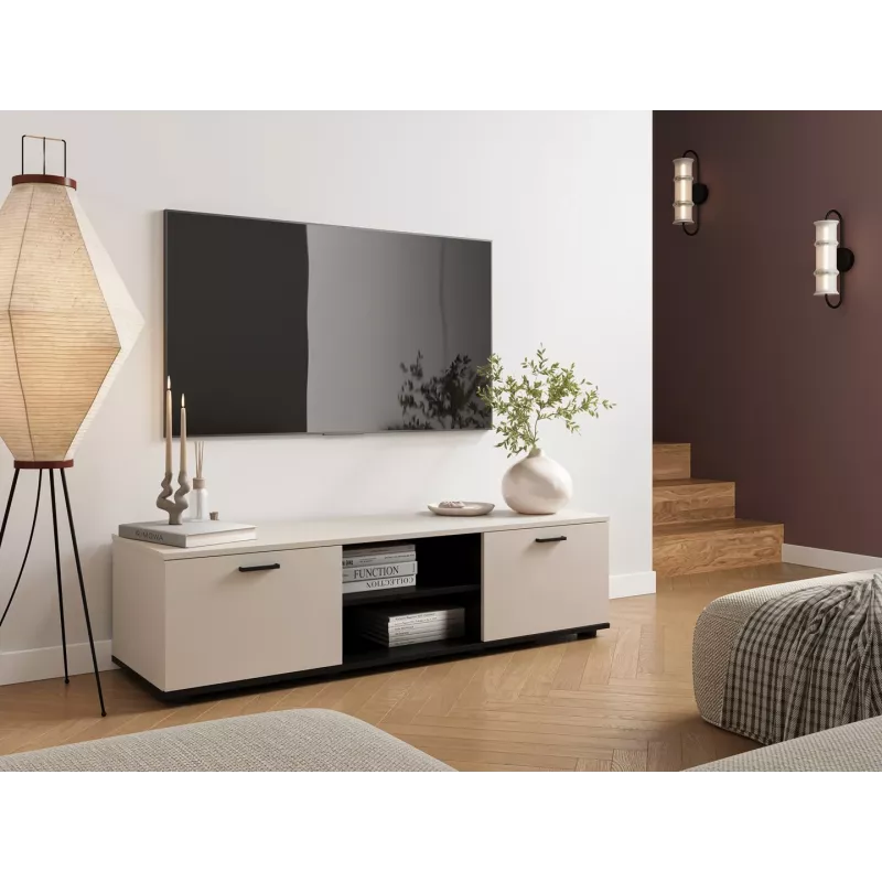 TV skapis cama meble SOHO 140x43x37 cm — cashmere augšdaļa, melns rāmis