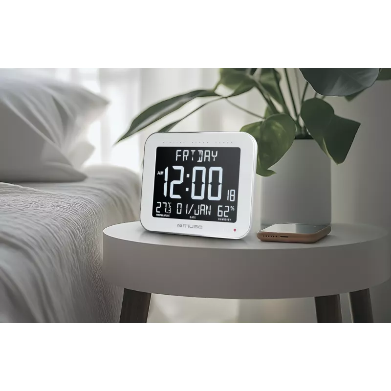 Ciparu sienas/galda pulkstenis muse M-090 WMC — taisnstūra LCD, 220×177,5×24,5 mm, baterijas/DC 4,5 V