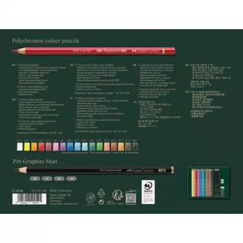 Eļļas bāzes zīmuļu komplekts Faber-Castell Polychromos & Pitt Graphite Matt 21 gab. Daudzkrāsains
