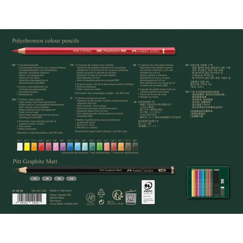Eļļas bāzes zīmuļu komplekts Faber-Castell Polychromos & Pitt Graphite Matt 21 gab. Daudzkrāsains